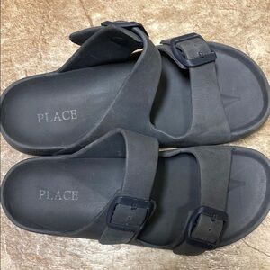 PLACE Black Unisex Slide Sandals with Buckles